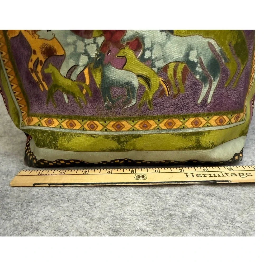 Laurel Burch Wild Horse Canvas Tote Bag Purple Green‎ Shoulder Bag Coins *READ*